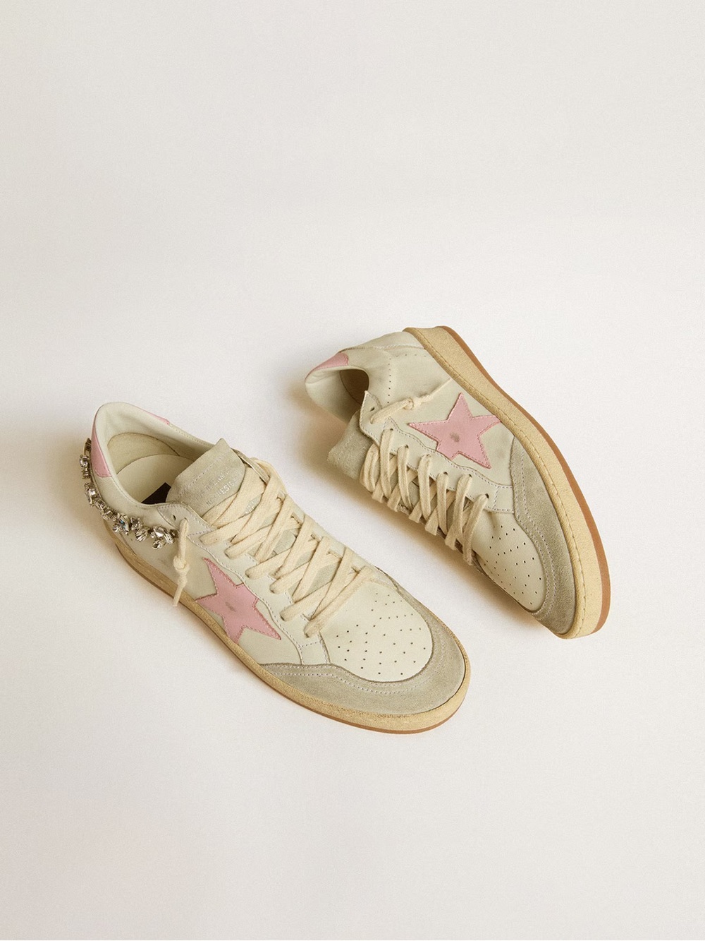 Golden Goose Cream Sneakers with Pink Star